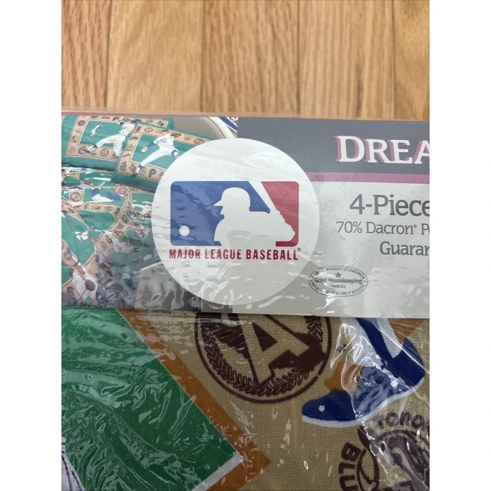 Vintage 1991 MLB DreamStyles Baseball Team Logo 4 Piece Full Sheet Set New